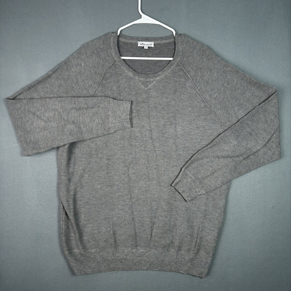 Peter Millar Sweater Mens XL Charcoal Grey Merino Wool Silk Crewneck Pullover